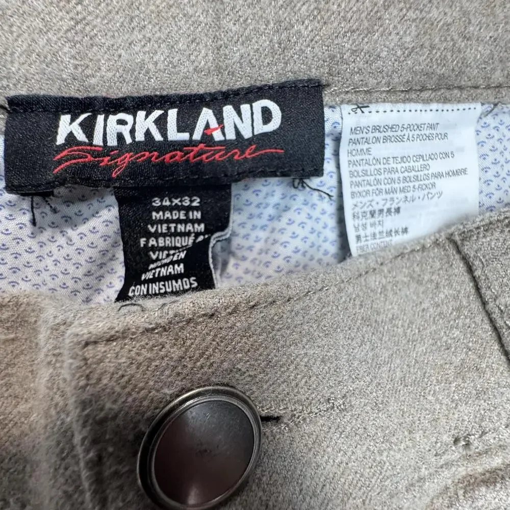 Kirkland Signature Khaki Wool Blend Mens 34x32 Beige Brushed 5 Pocket Casual